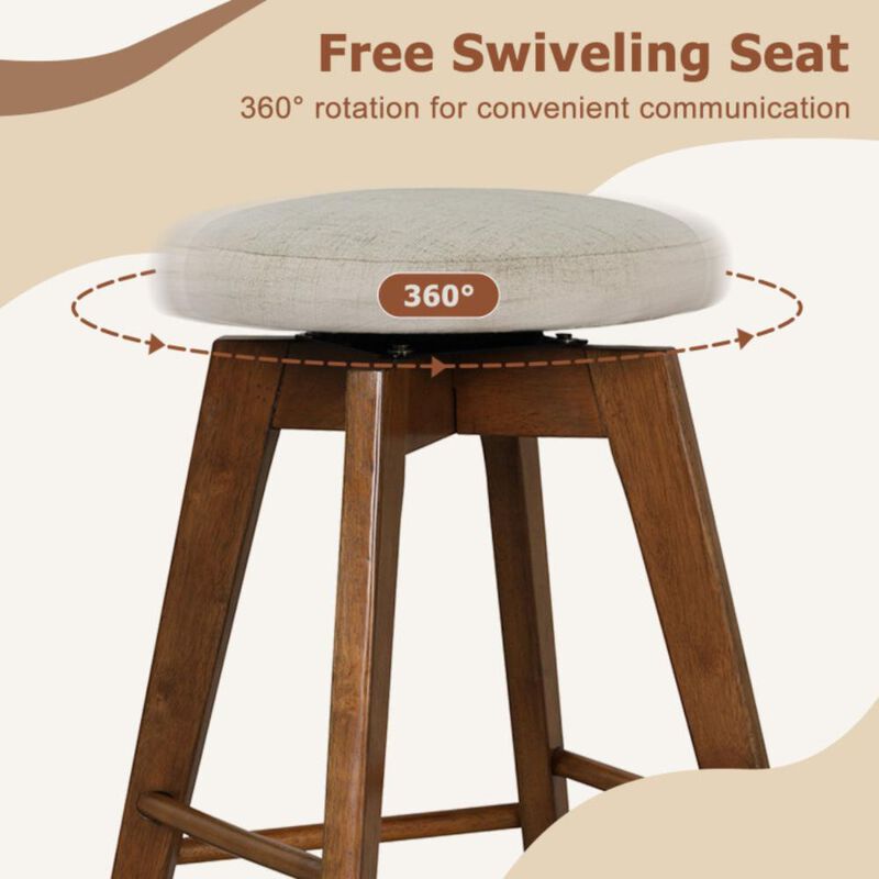 Hivvago 2 Pieces Backless Swivel Barstools with Linen Fabric Seat