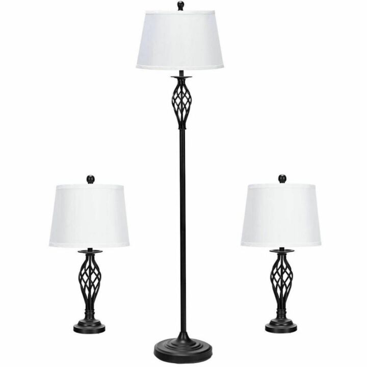Hivvago 2 Table Lamps 1 Floor Lamp Set with Fabric Shades