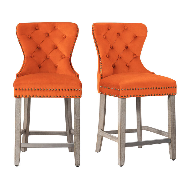 WestinTrends 24" Tufted Velvet Counter Stool (Set of 2)
