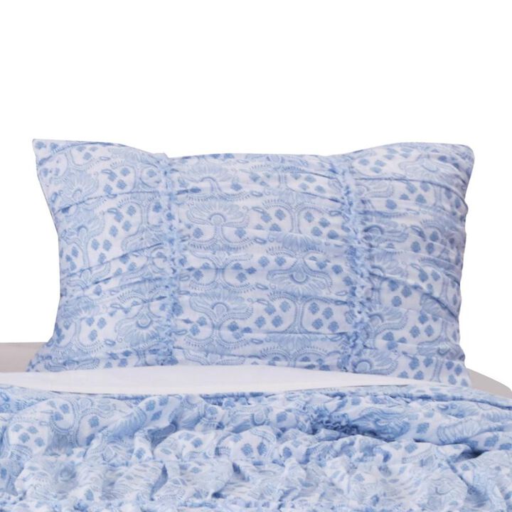 Greenland Home Fashion Helena Ruffle Whimsical Cotton Pillow Sham - King 20x36", Blue