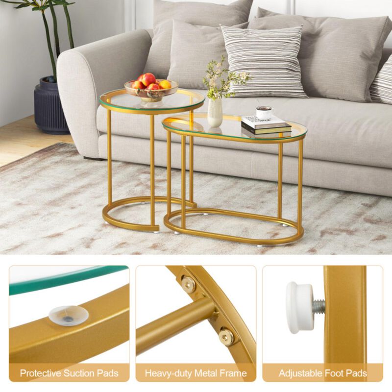 Hivvago Nesting Coffee Table Set of 2 with Tempered Glass Tabletop
