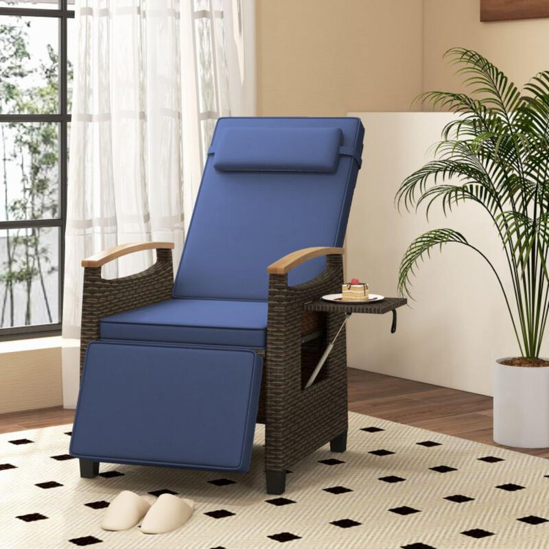 Hivvago Patio Wicker Recliner Chair with Adjustable Backrest and Footrest-Black