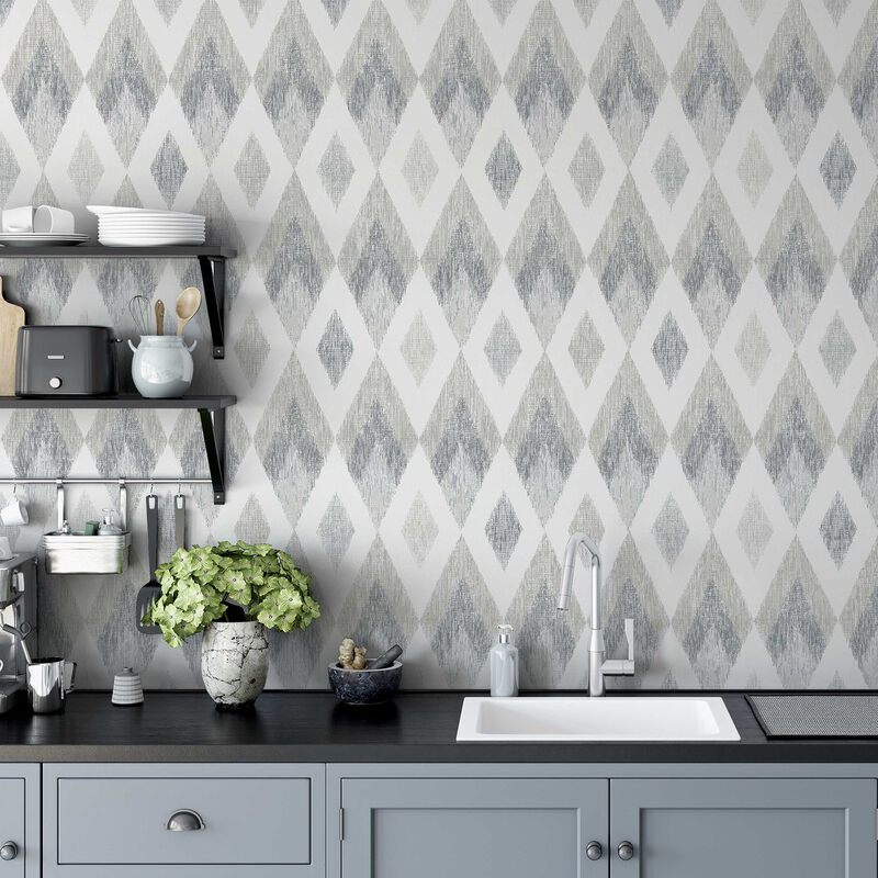 Fitzgerald Grey Ikat Diamond Wallpaper image number 1