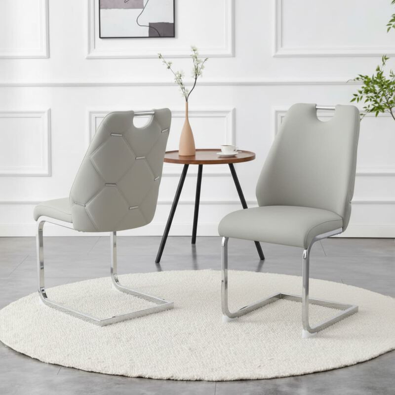 Set of 2 PU Leather Dining Chairs, High Back Upholstered Dining Chair with Ring Pull Handle, Modern Rectangular Back Dining Chair image number 1