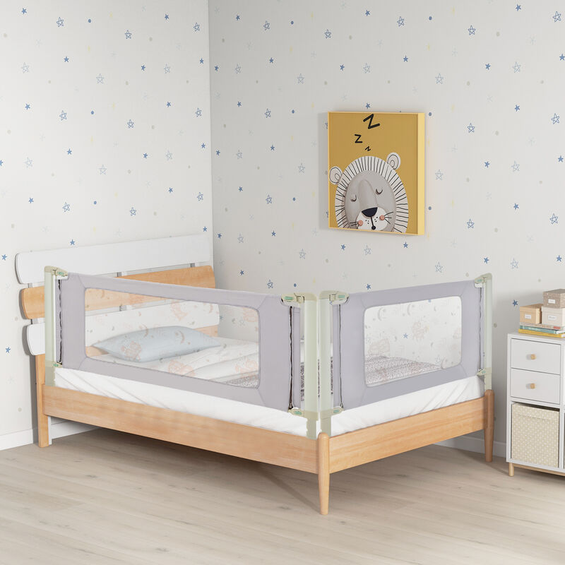 Baby Bed Guard Rail with Vertical Lifting Design and Double Lock for Kids Bed-Grey image number 1