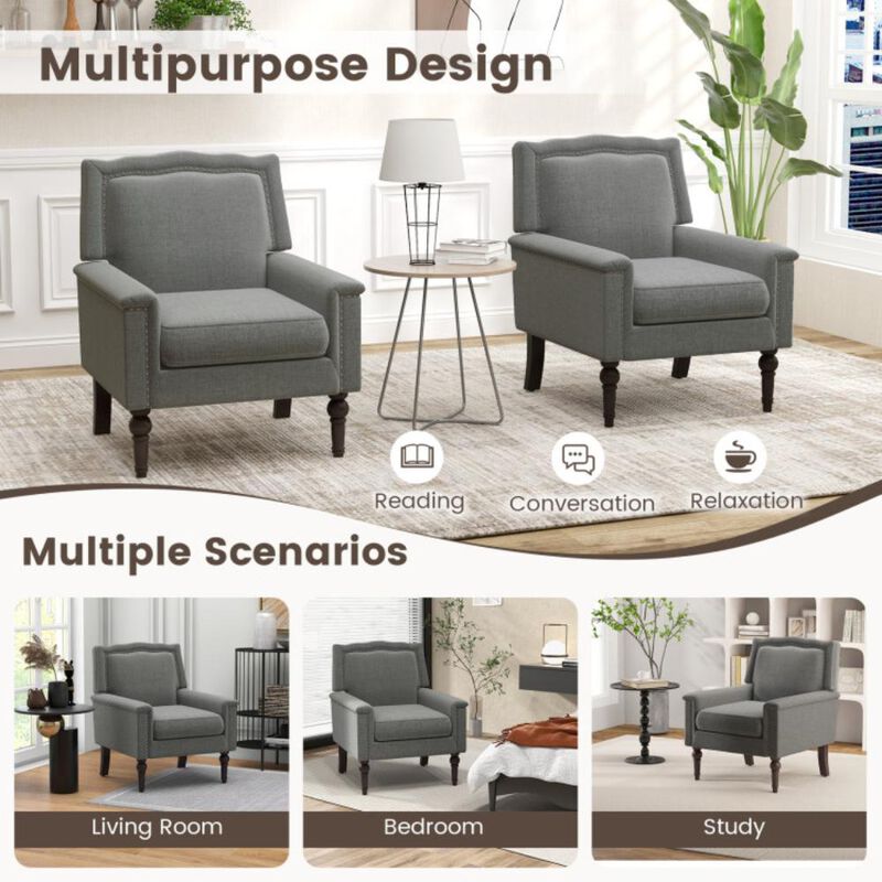 Hivvago Mid-century Modern Armchair Linen Fabric Upholstered Accent Chair with Cushion