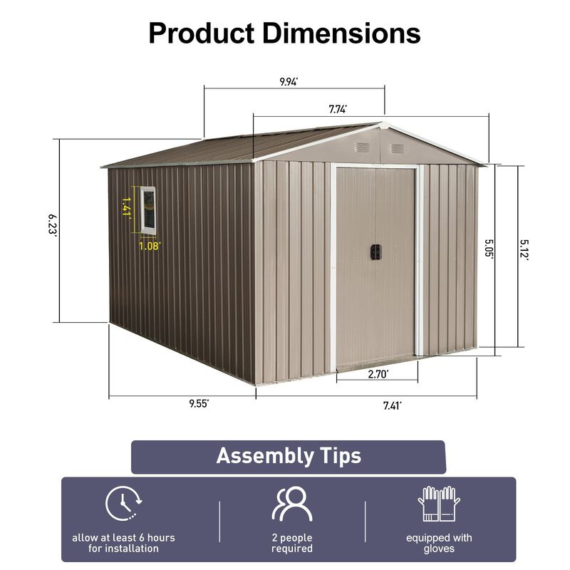 MONDAWE 10ft x 8ft Outdoor Metal Storage Shed with Metal Floor Base and Window,Grey image number 2