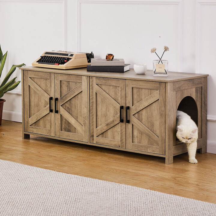 2-Room Cat Litter Cabinet &ndash; Wooden Enclosure Furniture with Hidden Litter Space and Extra Storage for Pet Essentials
