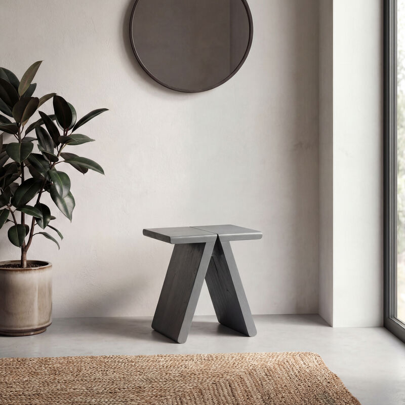 Jack Rustic Scandinavian Handcrafted Solid Mindi Wood Sculptural Base Accent Stool image number 5