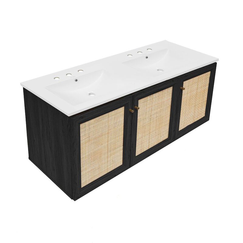 48" Wall-Mounted Bathroom Vanity with 3-Hole Widespread Sink Top image number 1