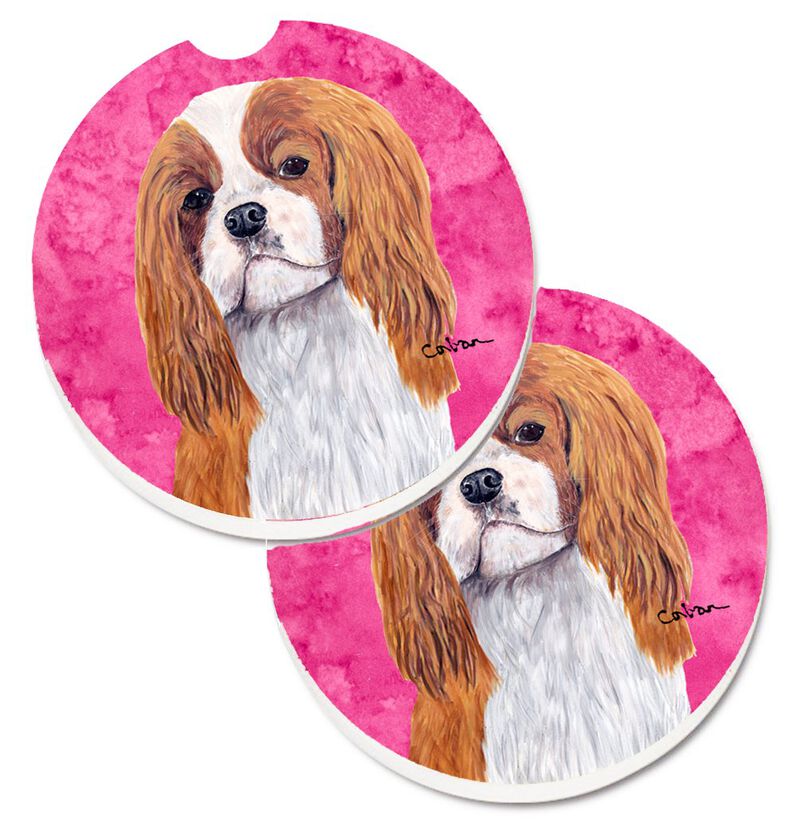 Caroline's Treasures Pink Cavalier Spaniel Set of 2 Cup Holder Car Coasters SC9118PKCARC, 2.56, Multicolor image number 0