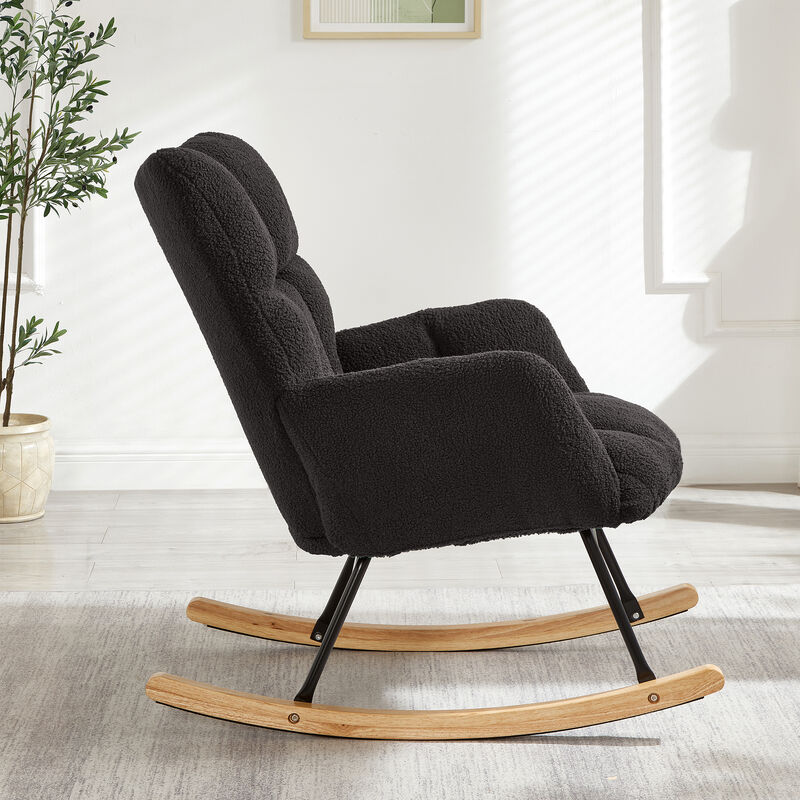 Merax Accent Chairs for Living Room Tufted Upholstered Teddy Fabric Glider Chair Rocking Chair image number 3