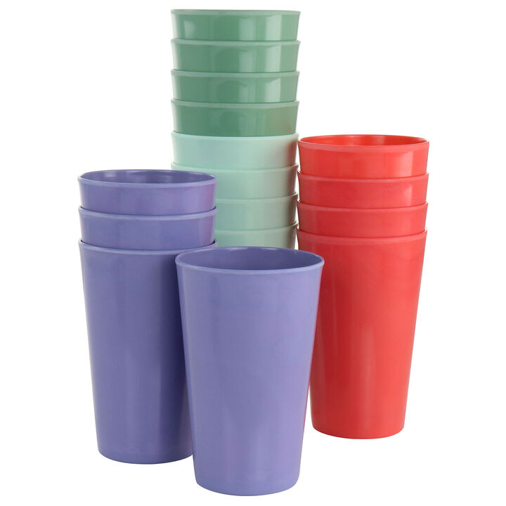 Gibson Home Zelly Melamine 16oz 16 Piece Tumbler Set in Assorted Colors