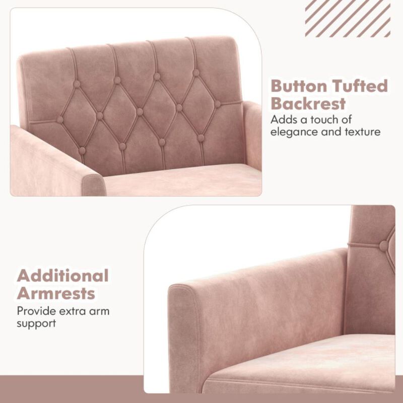 Modern Velvet Accent Chair with Button Tufted Back Golden Metal Legs and Adjustable Foot Pads image number 8