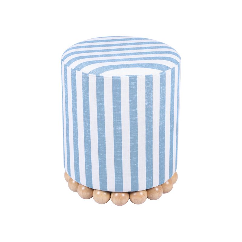 Dex Striped Linen Ottoman in Blue