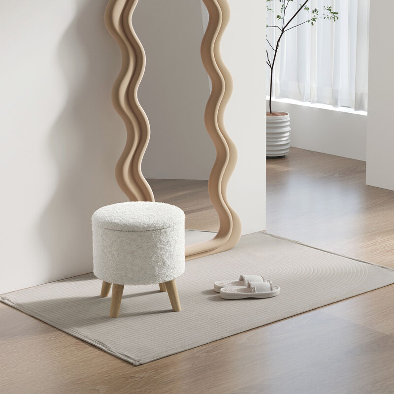 Round Storage Ottoman Stool, Comfortable Footrest and Multi-Functional Seat for Home