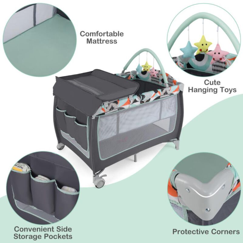 Hivvago 3-in-1 Portable Baby Playard with Zippered Door and Toy Bar