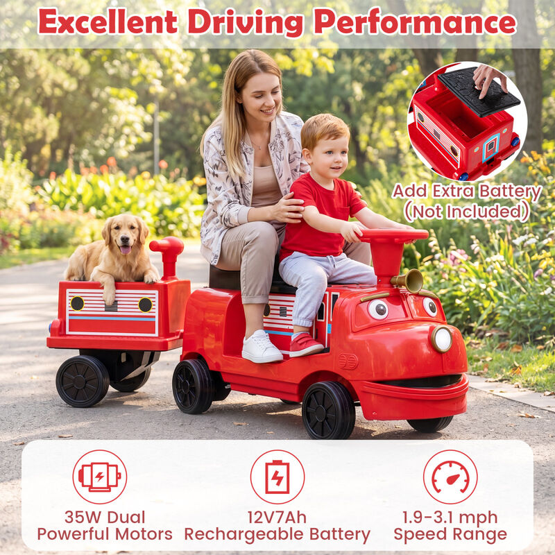 3 Seater 12V Kids Electric Ride On Train with Detachable Carriage for Yard image number 6