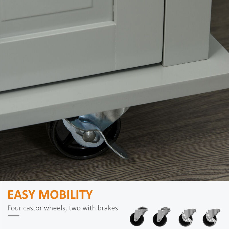 Rolling Kitchen Microwave Island with Flexible Storage Shelf Unit and Drawers