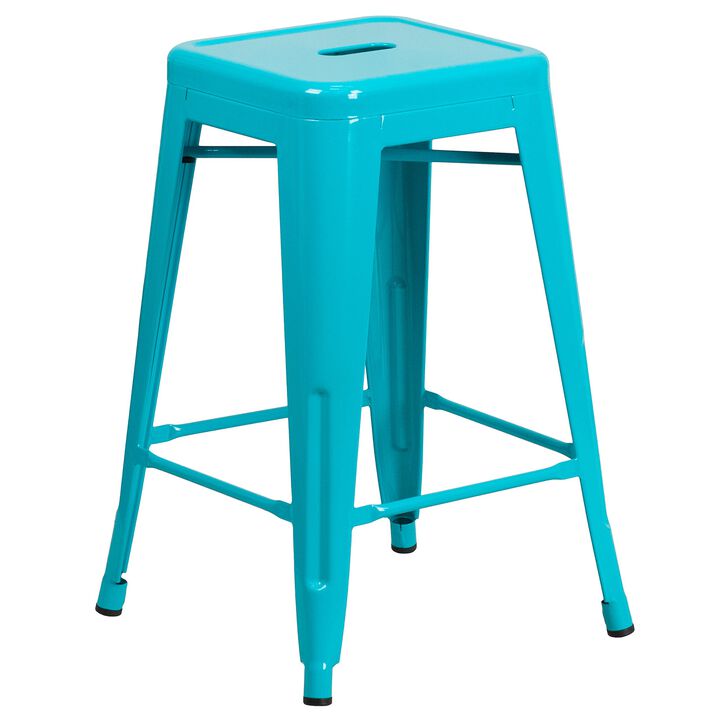 Flash Furniture Kai Commercial Grade 24" High Backless Crystal Teal-Blue Indoor-Outdoor Counter Height Stool