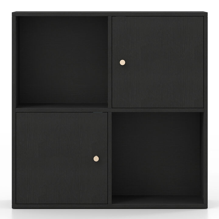 Modern 4-Cube Bookshelf 3-Tier Storage Unit with Cabinets and Anti-Tip Kit