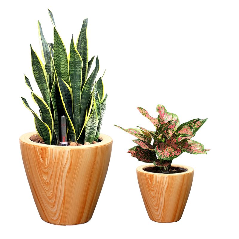 2-Pack 10 in. Light Wood Plastic Self-watering Planter Pot image number 1