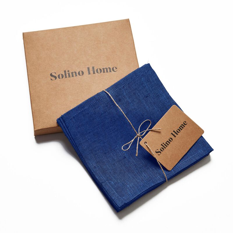 Solino Home Athena 100% Linen Cocktail Napkins &ndash; Set of 12, 6 x 6 in, Machine Washable, Holiday and Everyday Dining