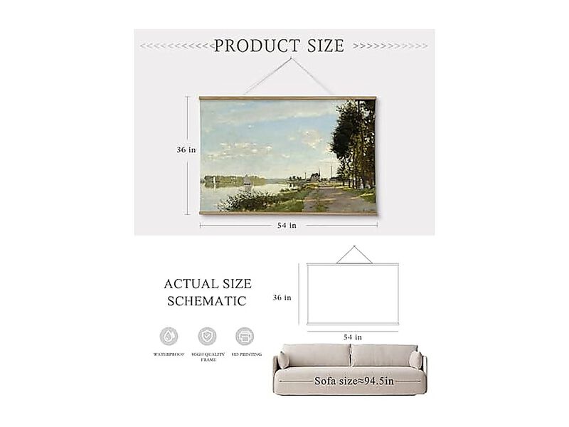 36 X 54 Inch Extra Large Canvas Scroll Wall Art Vintage Coastal Sailboat Hang image number 2