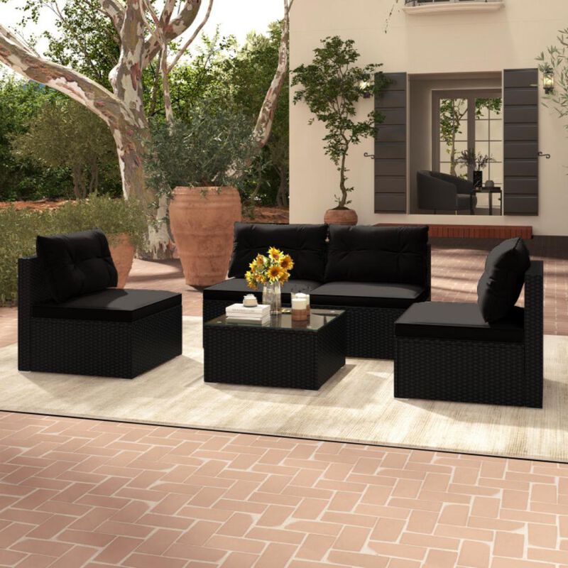 Hivvago 5-Piece Outdoor Patio Furniture Set with Cushions and Coffee Table