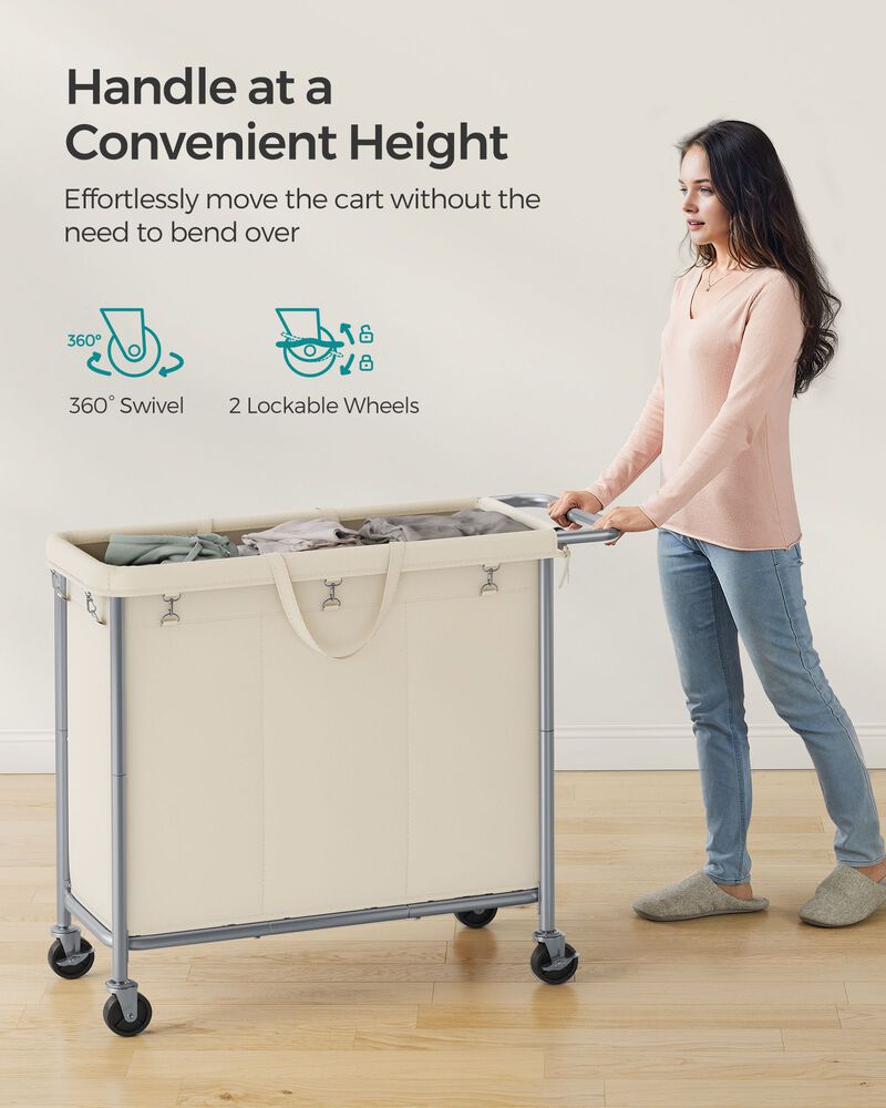 200L Laundry Sorter Cart &ndash; 3-Compartment Rolling Hamper with Removable Liners and Frame