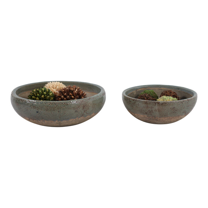 S/2 12/15" Bowls, Green/brown