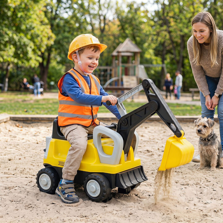 Kids Electric Ride On Tractor with Excavator Digging Arm and Detachable Trailer Toy