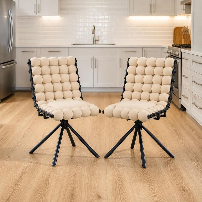 GOODSILO Set of Two Modern Tufted Puffy Bubble Velvet Dining Accent Swivel Chairs with Metal Legs for Dining Room and Kitchen image number 3