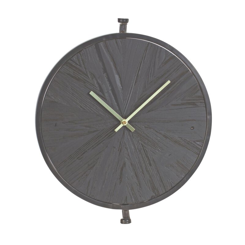 Wall Clock 16.25"D Wood/Iron 1 AA Battery, Not Included