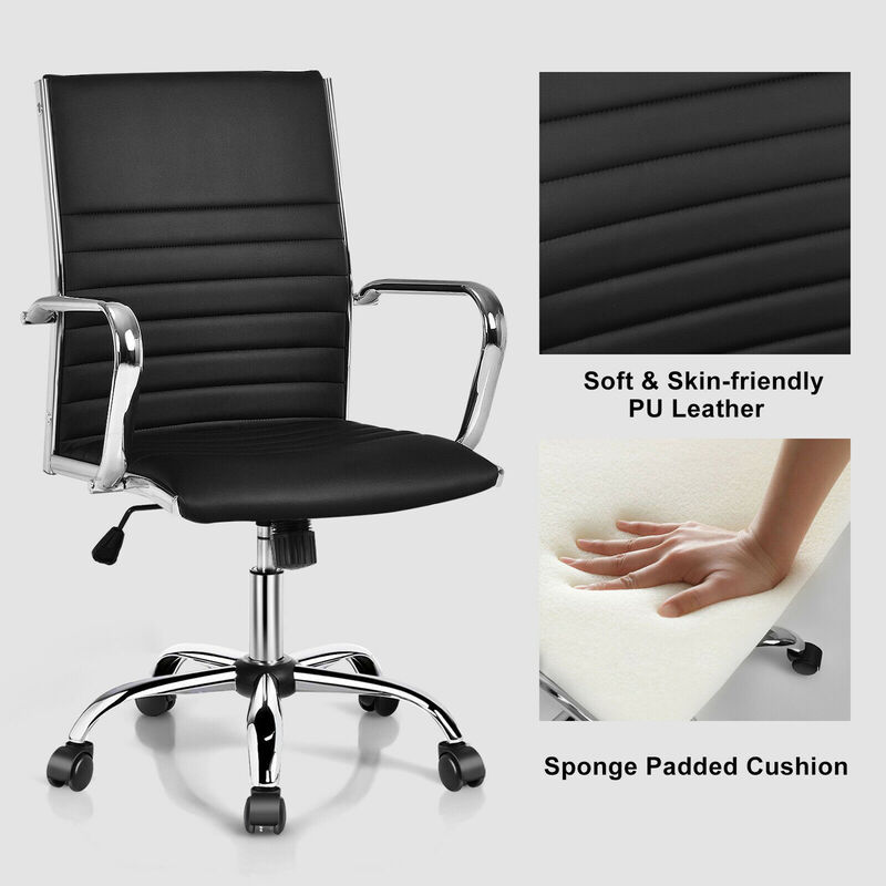 Costway PU Leather Office Chair High Back Conference Task Chair w/Armrests Black