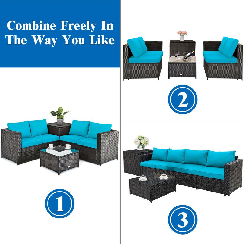 4 Pieces Outdoor Patio Rattan Furniture Set with Cushioned Loveseat and Storage Box image number 6