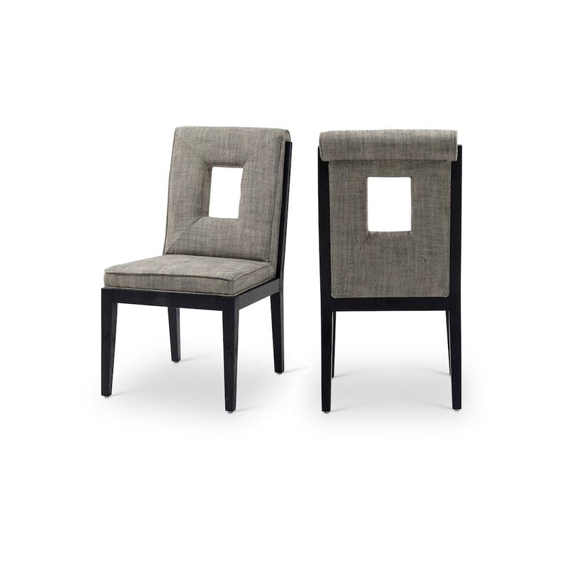 Meridian Furniture Gwendolyn Grey Linen Textured Fabric Dining Side Chair, Set of 2
