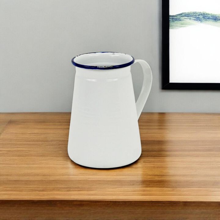 Hivvago 6 Inch White and Blue Metal Jug Vase