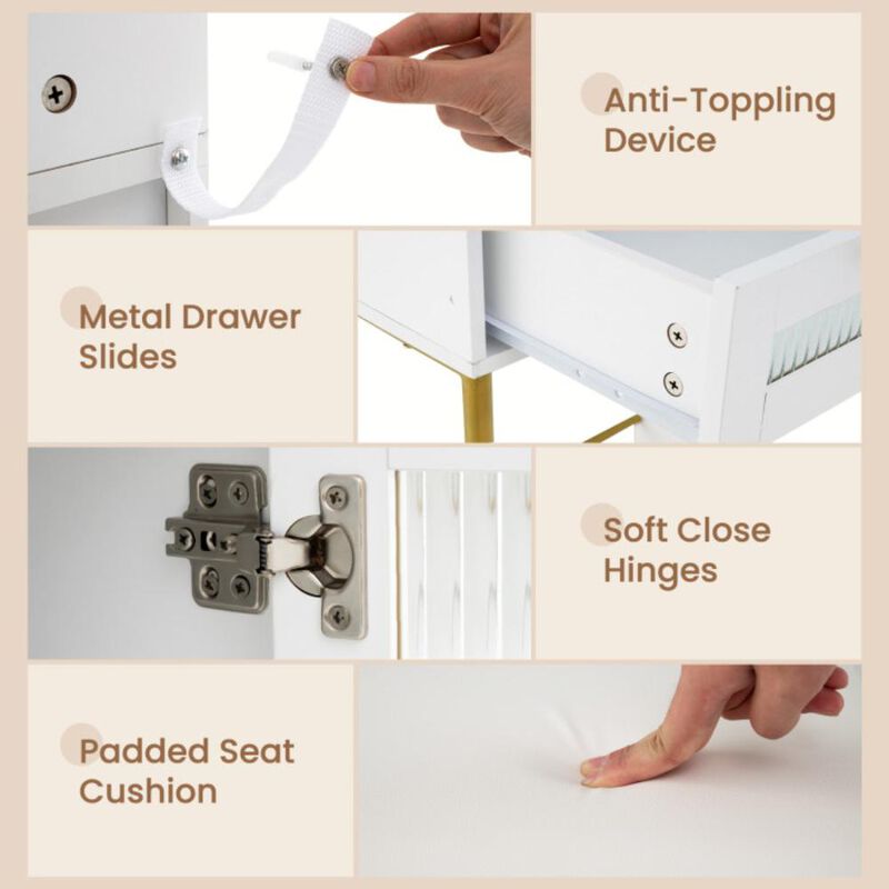 Hivvago Modern Makeup Vanity Desk with Mirror and Lights and Stool Set