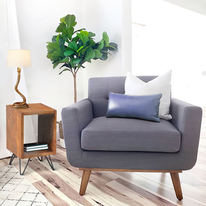 22 Inch Textured Cube Shape Wooden Nightstand with Angular Legs, Brown and Black image number 6
