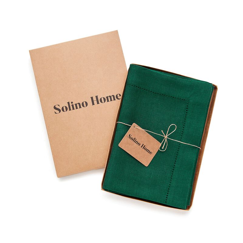 Solino Home Classic Hemstitch 100% Linen Dinner Napkins &ndash; Set of 4, 20 x 20 in, Machine Washable, Holiday and Everyday Dining