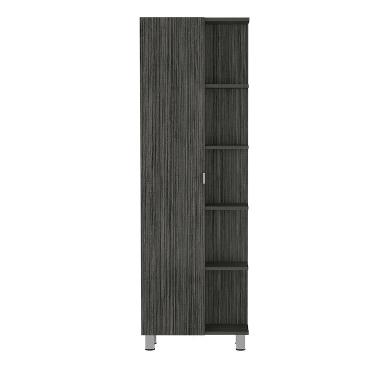 DEPOT E-SHOP Venus Linen Single Door Cabinet, Five External Shelves, Four Interior Shelves, Light Oak