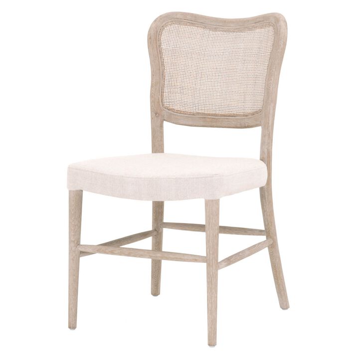 Cane Back Wooden Frame Dining Chairs, Set of 2, Bisque, Natural Gray Oak-Benzara