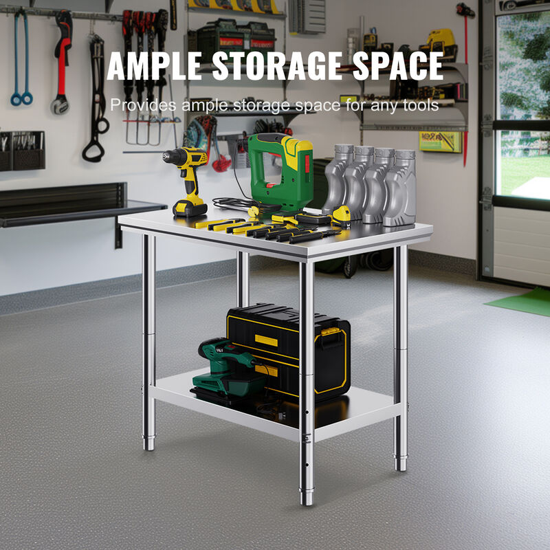 VEVOR Stainless Steel Work Prep Table Commercial Worktable Food Prep 90x60x80 cm image number 3
