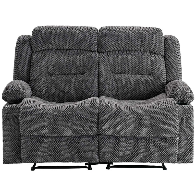 Reclining Loveseat Sofa with Heat Massage, USB Ports, Side Pockets and Cup Holders-Grey image number 0