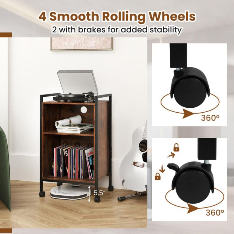 Hivvago Mobile Record Player Stand with Power Outlet