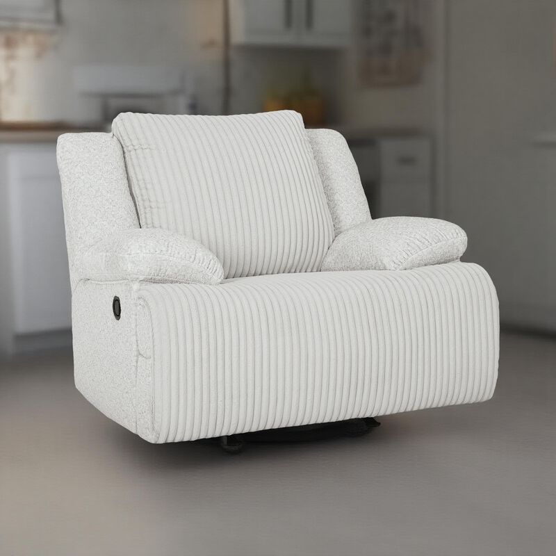 Vincent Manual Rocker Recliner Chair, White Corduroy, Pillow Arms - Benzara