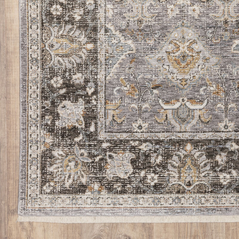5 X 8 grey And Blue Oriental Power Loom Stain Resistant Area Rug With Fringe image number 0