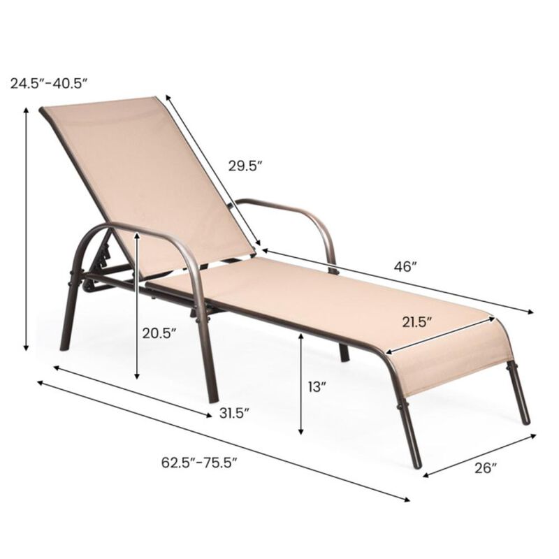 Hivvago Adjustable Patio Chaise Folding Lounge Chair with Backrest