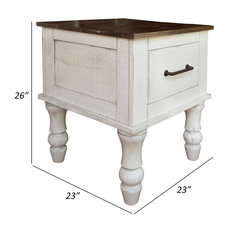 Ria 26 Inch Side End Table, Single Drawer, Solid Mango Wood, Turned Legs-Benzara